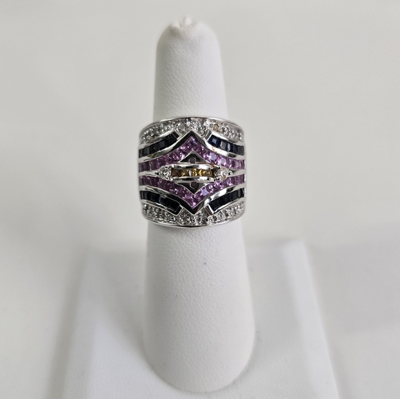 Designer Behzad Sarhady 14K White Gold Multi-Color Gemstone & Diamond Ring - Picture 3 of 14